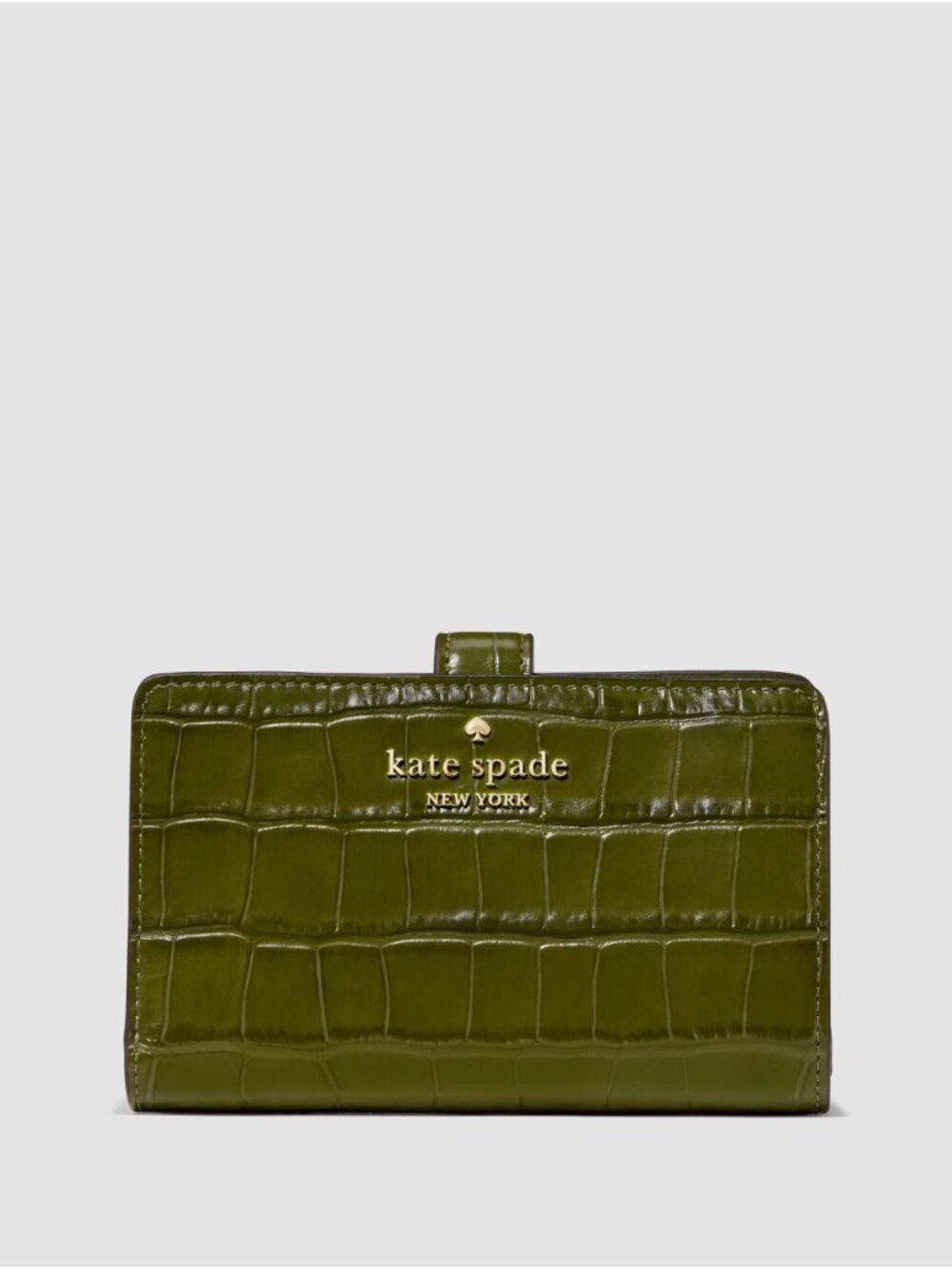 New Kate Spade Croc Embossed Medium Bifold Wallet Enchanted Green